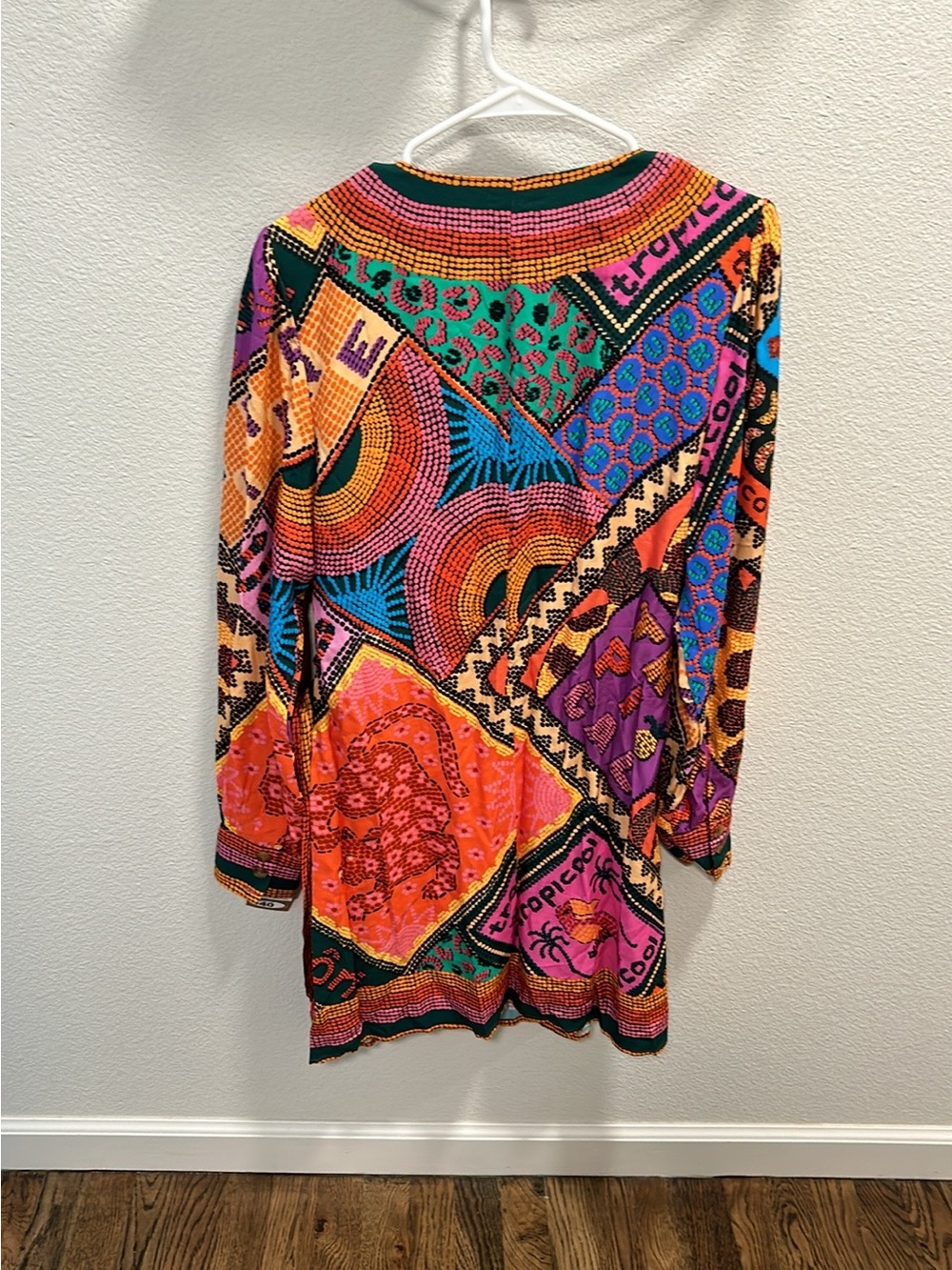 FARM Rio Patch Scarf Wrap Dress Colorful Beaded Tassel Boho Tropical Dress SZ M - Picture 4 of 6